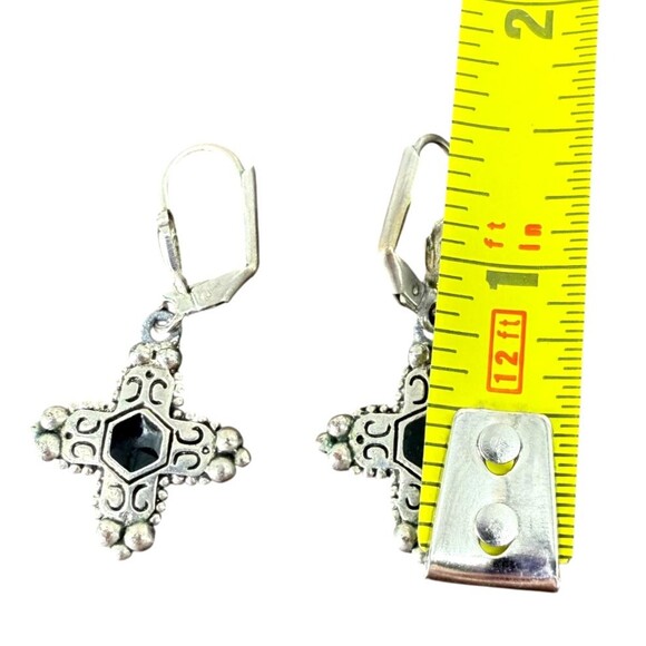 Inca Chakana Cross Earrings Silver Tone Black Onyx Inlay Dangle Boho NO MARKINGS - Picture 14 of 15